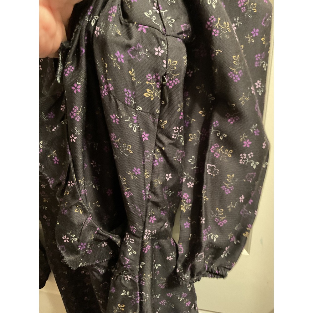 J.McLaughlin Floral Print Wrap Dress Ruffle Trim Long Sleeve Black Size 8 - Picture 4 of 15